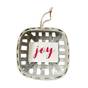 Joy Gray and White Washed Mini Tobacco Basket Farmhouse Christmas Ornamet